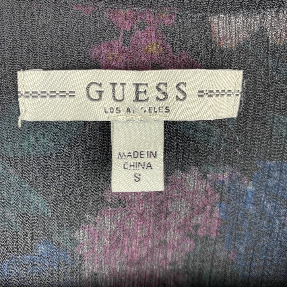 ✨3/$20✨ Guess Los Angeles Floral Faux Wrap Blouse Small Sheer Bell Sleeve Top - Picture 7 of 14